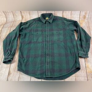 Mens Cabela’s Outfitters Green Plaid Flannel Thick Button Long Sleeve Shirt XL
